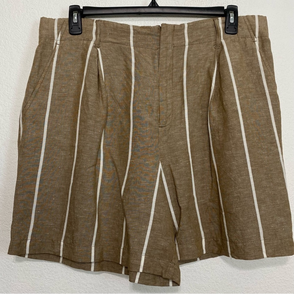 A New Day Tan/White Striped Linen Blend Belt Loops High Rise Short Plus Size XXL - Picture 2 of 5
